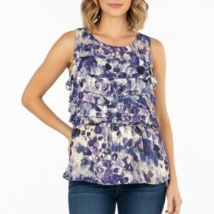 Lauren Conrad, two tone, purple cream, beige tank blouse, size XL